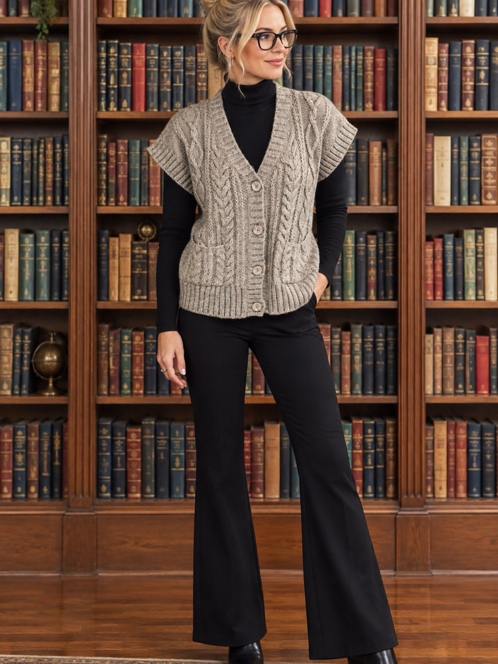 Orvis Grey Cable-Knit Wool Blend Cardigan Sweater Vest Grandpacore SzM Cabincore